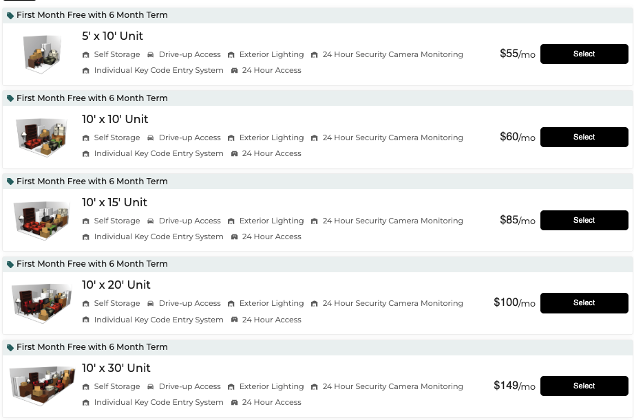 helena storage unit prices